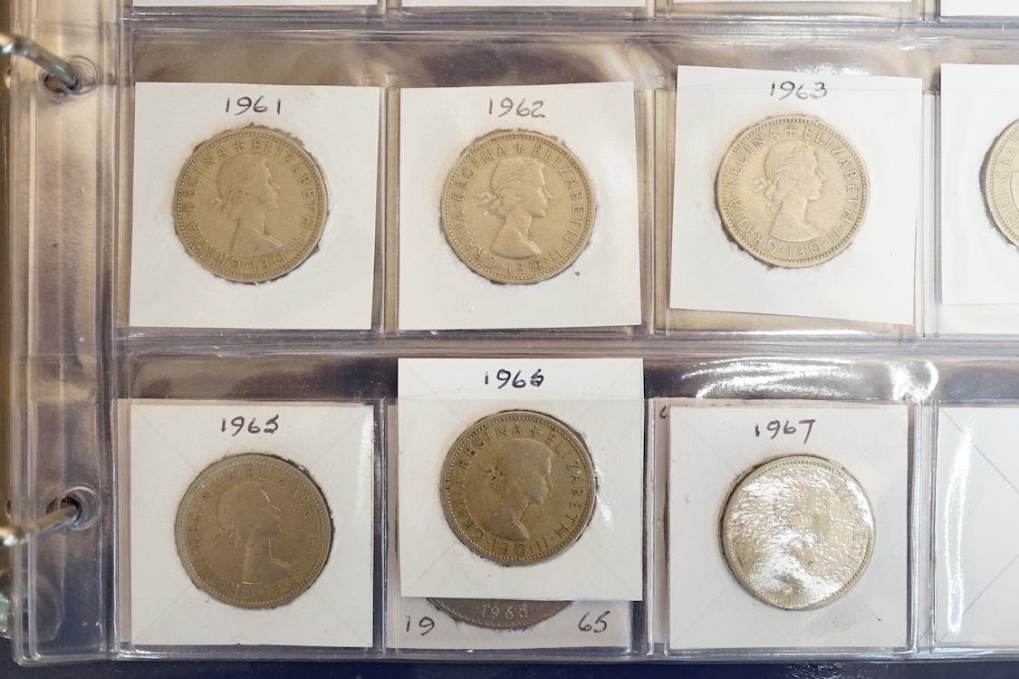 Three albums of George V to Queen Elizabeth II pre decimal coins an album of post war Commonwealth and World coins, other coin sets, commemorative crowns etc (1 box)